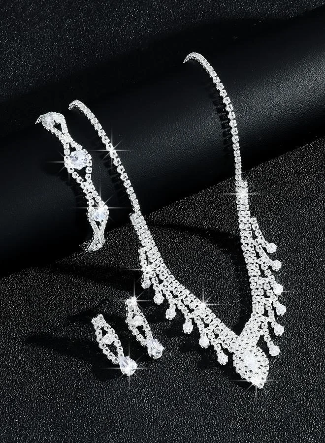 تايك تو طقم مجوهرات 3 قطع عقد وسوار وأقراط منمقة